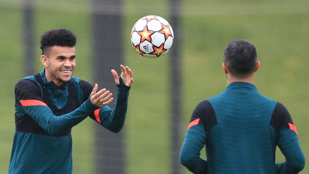 Liverpool's Colombian midfielder Luis Diaz attends Liverpool's training session at their training ground, in Liverpool, north west England, on May 2, 2022, on the eve of their UEFA Champions League semi-final second leg football match against Villareal.
Lindsey Parnaby / AFP