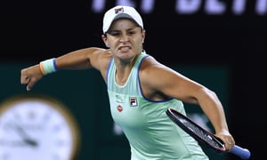 Australia's Ashleigh Barty celebrates after defeating U.S. Alison Riske during their fourth round singles match at the Australian Open tennis championship in Melbourne, Australia, Sunday, Jan. 26, 2020. In a shock announcement Wednesday, March 23, 2022, No. 1-ranked Barty announced her retirement from tennis. (AP Photo/Andy Wong)