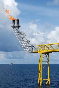 Gas Flare at Petroleum and Natural Gas offshore Power Plant. Super Hi-Resolution.