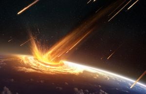 Ilustración de un asteroide impactando la tierra