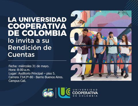 La Universidad Cooperativa de Colombia, en Cali, invita a la rendición de cuentas de la vigencia 2022 que se hará en el campus de la UCC.