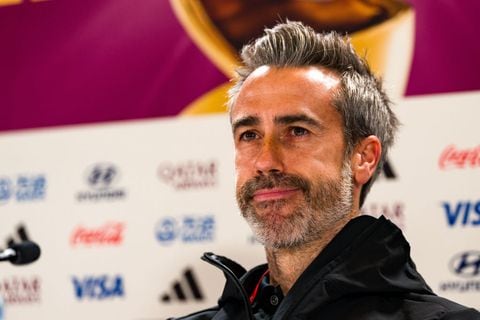 SYDNEY, AUSTRALIA - AUGUST 19: Jorge Vilda, Head Coach of Spain, speaks to the media during a Spain press conference during the the FIFA Women's World Cup Australia & New Zealand 2023 at Stadium Australia on August 19, 2023 in Sydney, Australia. (Photo by Andy Cheung/Getty Images)