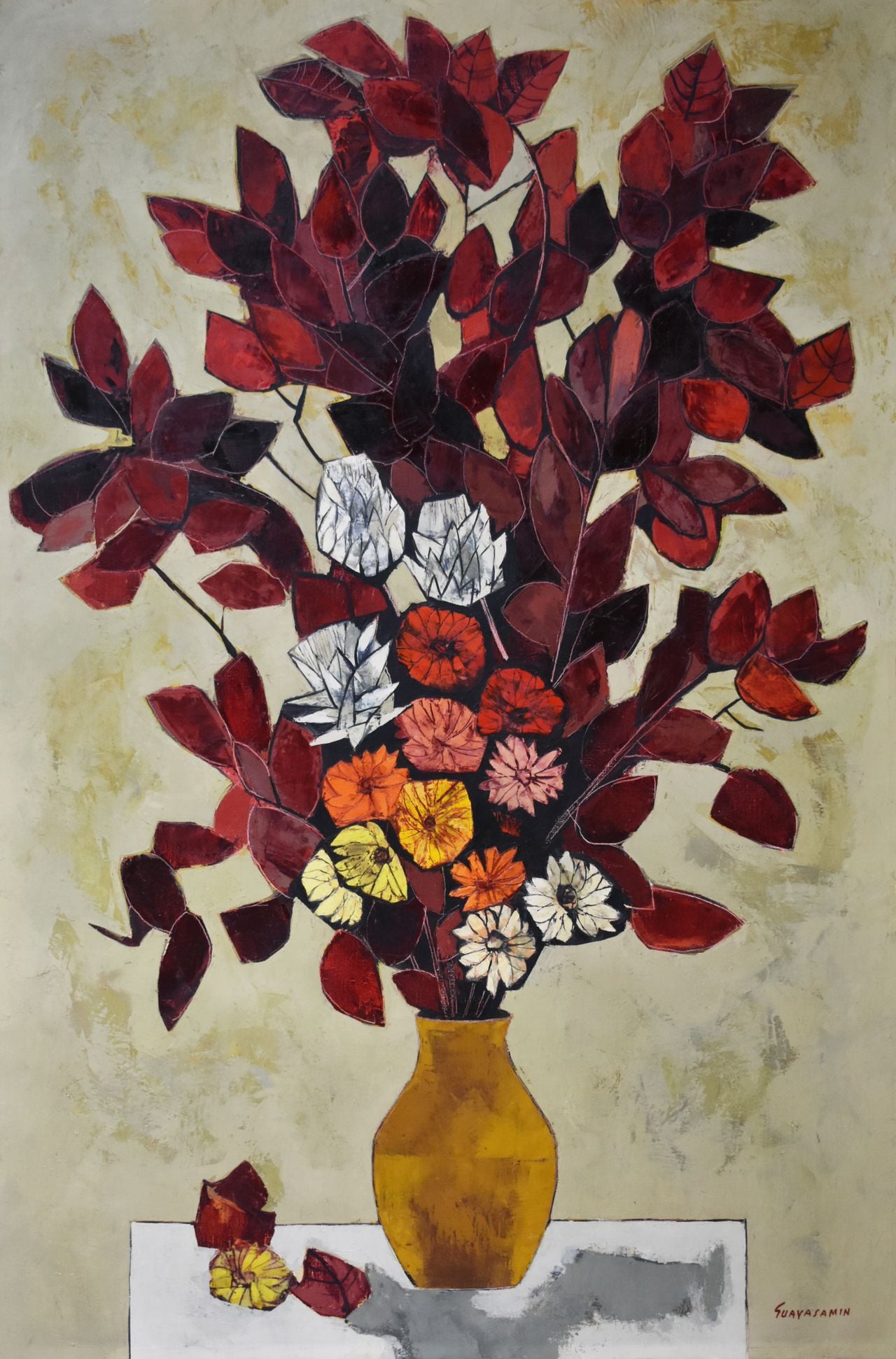 "Flores" de Oswaldo Guayasamín en la galería Duque Arango. Cortesía de la galería