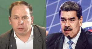 De izquierda a derecha: El mayor (r) Jorge Castillo y Nicolás Maduro, líder del régimen venezolano.