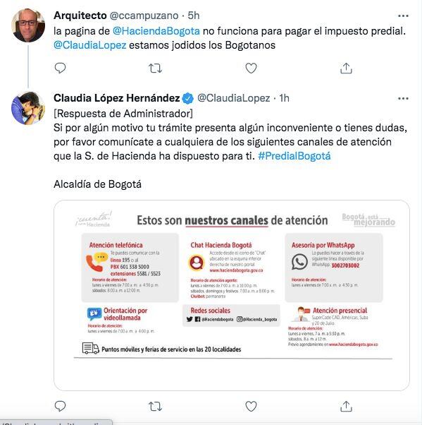 Respuesta automatizada de Claudia López.