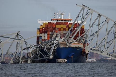 Una vista del buque de carga Dali que se estrelló contra el puente Francis Scott Key provocando su colapso en Baltimore, Maryland, EE.UU