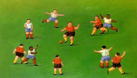 Niños jugando al fútbol, 2002. Fernando Botero. Óleo sobre lienzo, 95 x 163 cm
