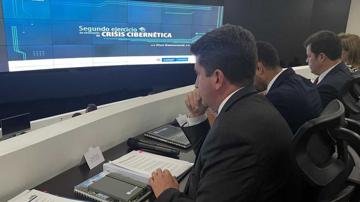 El ministro de Defensa, Diego Molano, durante el segundo ejercicio de simulación de crisis cibernética.