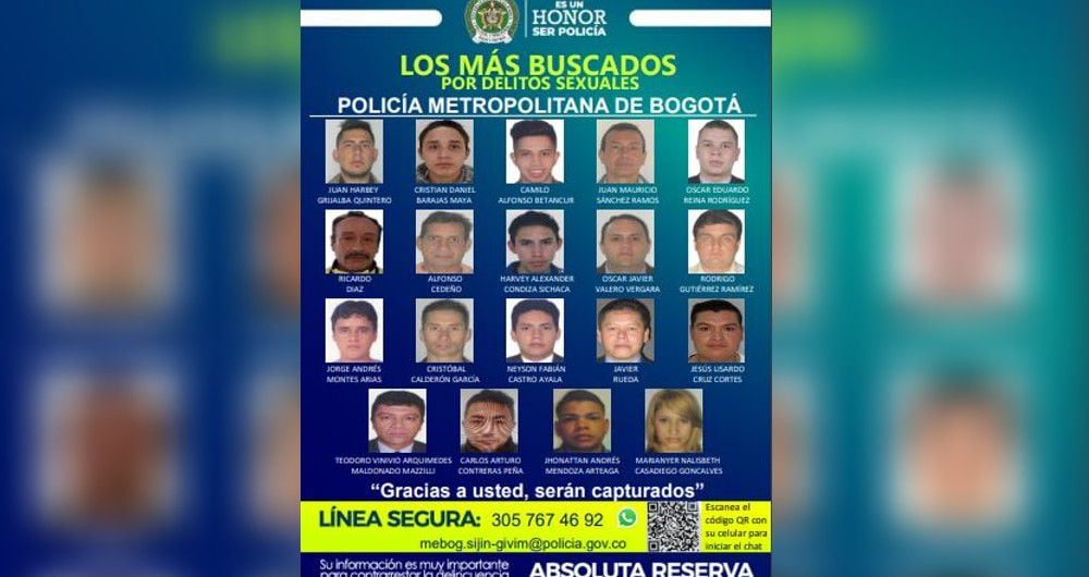 Cartel de los más buscados por delitos sexuales en Bogotá