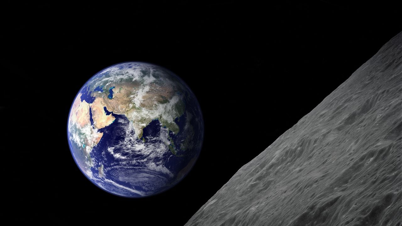 Ilustración de una vista de la Tierra desde la Luna.