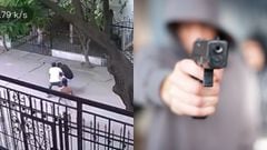 El ladrón le pegó al policía con el arma en la cabeza.
