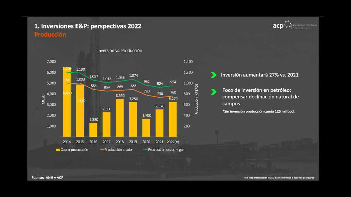 Perspectivas de inversión en producción para 2022. Foto: ACP