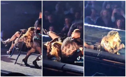 La cantante Madonna sufrió una dura caída en pleno concierto y el video se viralizó en redes sociales.
