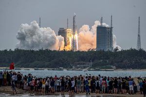 Wenchang Space Launch Center in southern China's Hainan province on April 29, 2021. (Photo by STR / AFP) / China OUT