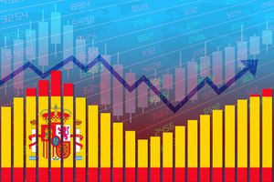 Bandera de España en el concepto de gráfico de barras de análisis económico