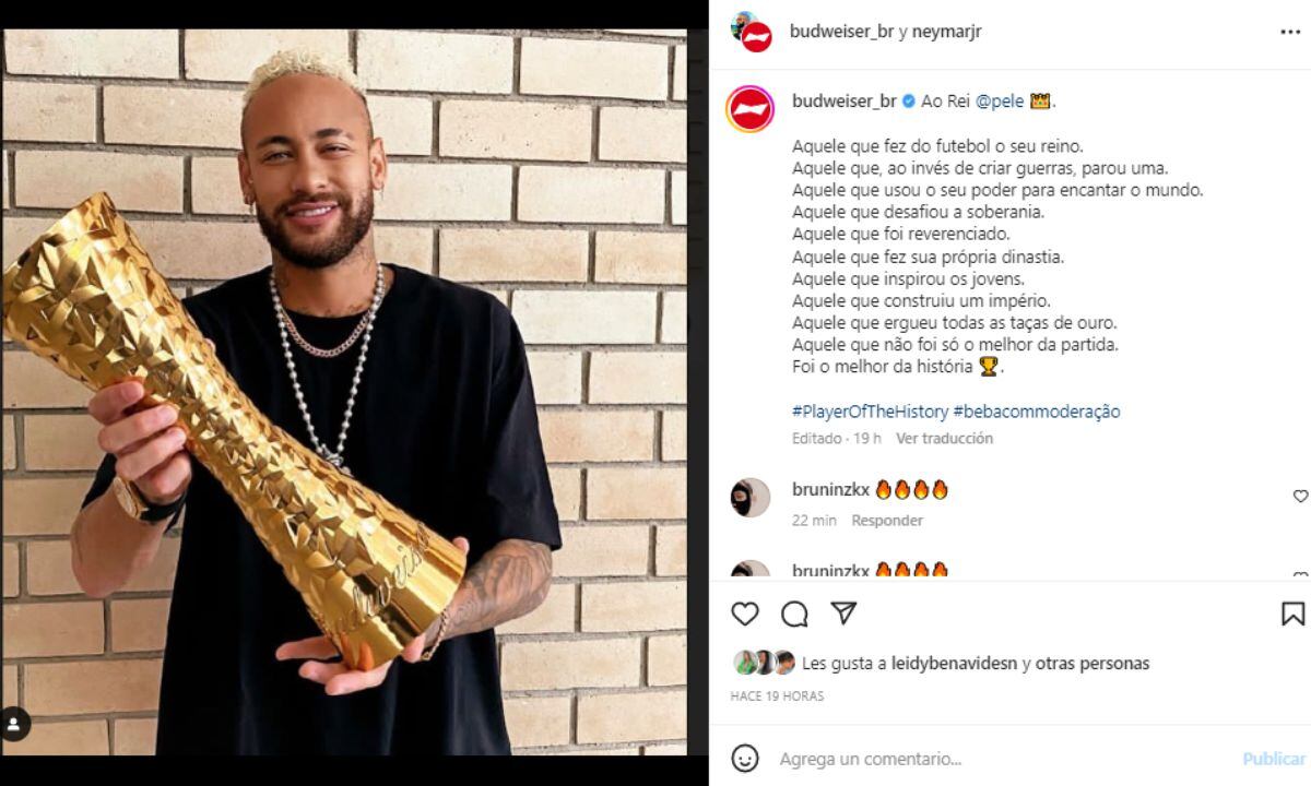 Neymar. Foto: Captura Instagram budweiser_br.