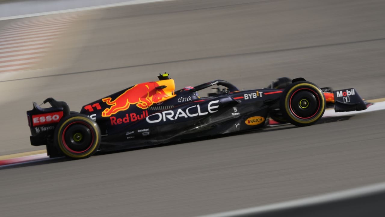 Red Bull driver Sergio Perez of Mexico steers his car during a practice for theFormula One Bahrain Grand Prix it in Sakhir, Bahrain, Friday, March 18, 2022. (AP/Hassan Ammar)