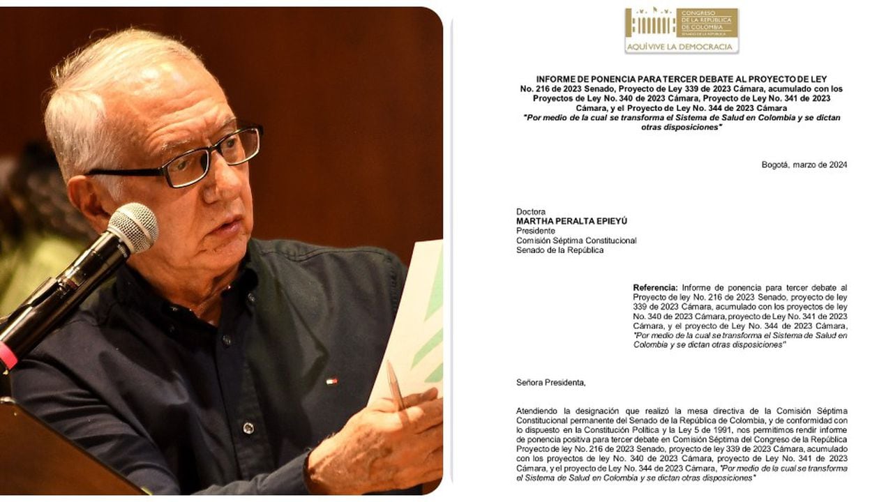 El ministro de Salud Guillermo Alfonso Jaramillo y el informe de ponencia.