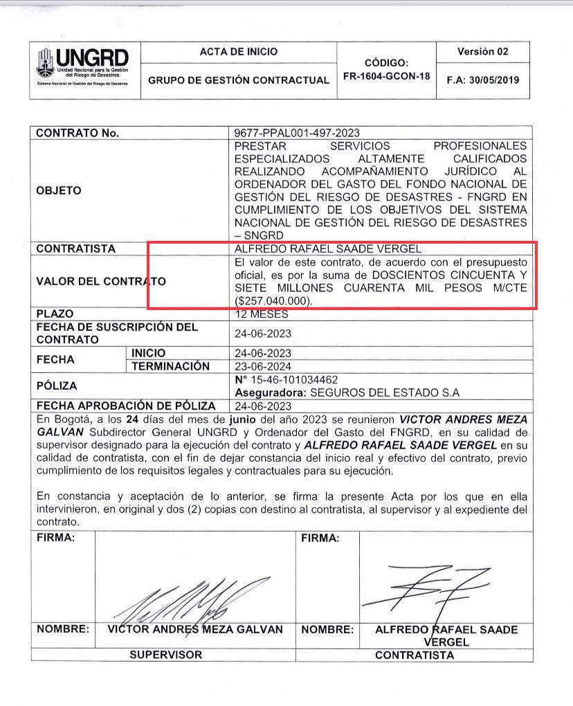 El contrato de Alfredo Saade con la UNGRD.