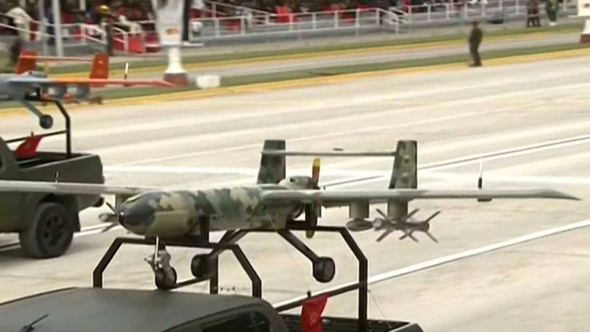 Drones iraníes de combate ensamblados en Venezuela y que hacen parte del equipamiento de las Fuerzas Militares que se han venido fortaleciendo en el régimen de Nicolás Maduro.
