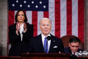 US President Joe Biden delivers his third State of the Union address in the House Chamber of the US Capitol in Washington, DC, USA, 07 March 2024.     SHAWN THEW/Pool via REUTERS