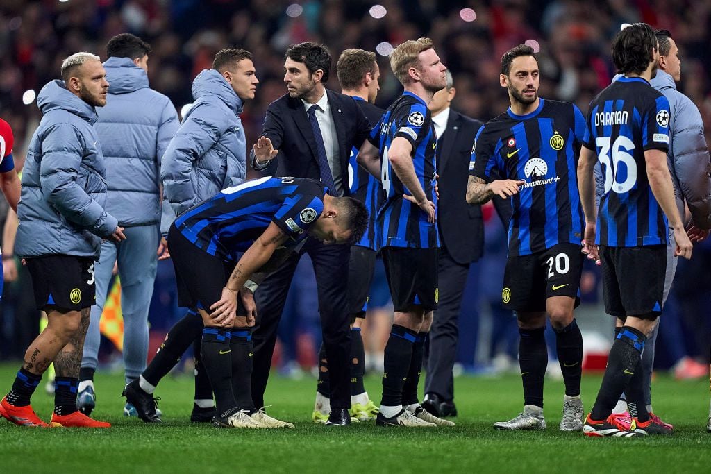 MADRID, SPAIN - MARCH 13: Lautaro Martinez FC Internazionale reacts after the game the UEFA Champions League 2023/24 round of 16 second leg match between Atletico Madrid and FC Internazionale at Civitas Metropolitano Stadium on March 13, 2024 in Madrid, Spain. (Photo by Diego Souto/Getty Images)