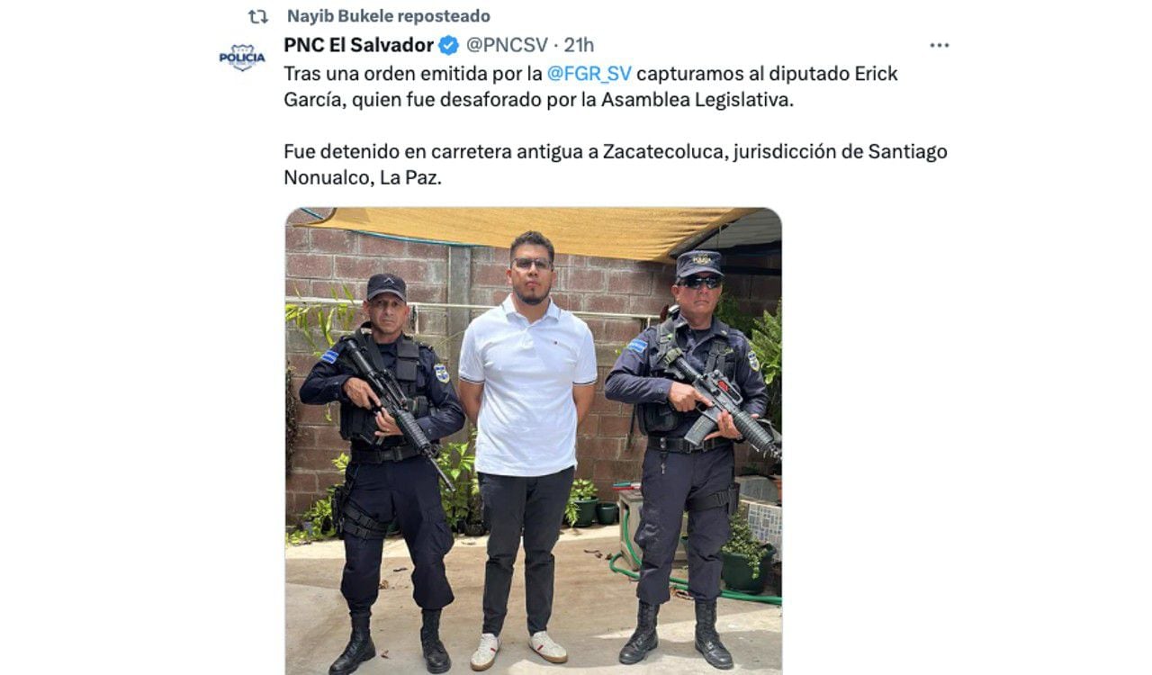 Erick García es capturado por las autoridades de El Salvador