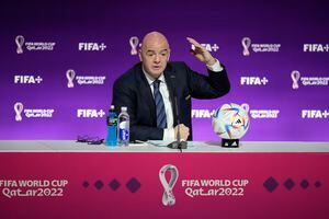 El presidente de la FIFA Gianni Infantino durante una rueda de prensa, el sábado 19 de noviembre de 2022