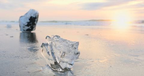 Travel in Japan on winter, Iceberg jewelry on ice beach at Otsu Beach in Toyokoro town.