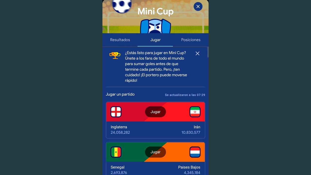 Google creó un minijuego para los fanáticos del fútbol que siguen el mundial de Qatar 2022.