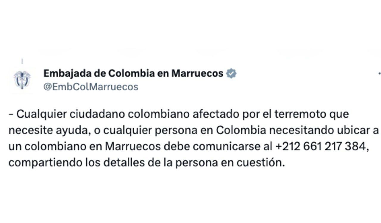 La embajada de Colombia en Marruecos presta ayuda a los colombianos afectados por el terremoto