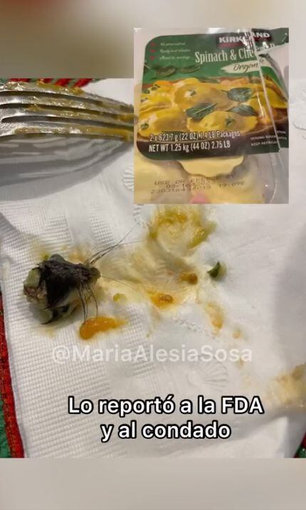 Mujer encontró un ratón en su comida -Twitter @MariaAlesiaSosa