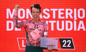 MONASTERIO DE TENTUDÍA, SPAIN - SEPTEMBER 07: Rigoberto Uran Uran of Colombia and Team EF Education - Easypost celebrates at podium as stage winner during the 77th Tour of Spain 2022, Stage 17 a 162,4km stage from Aracena to Monasterio de Tentudía 1095m / #LaVuelta22 / #WorldTour / on September 07, 2022 in Monasterio de Tentudía, Spain. (Photo by Tim de Waele/Getty Images)