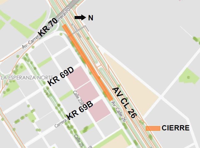 Mapa del cierre en la Avenida Calle 26.