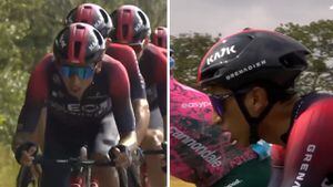 Egan Bernal marcando el ritmo en el lote del Ineos Grenadiers