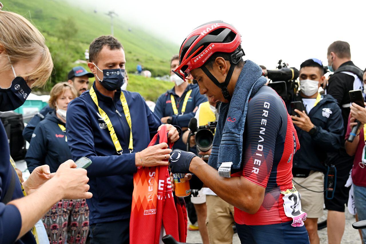 CAUTERETS-CAMBASQUE, FRANCE - JULY 06: Egan Bernal of Colombia and Team INEOS Grenadiers reacts after during the stage six of the 110th Tour de France 2023 a 144.9km stage from Tarbes to Cauterets-Cambasque 1355m / #UCIWT / on July 06, 2023 in  Cauterets-Cambasque, France. (Photo by David Ramos/Getty Images)