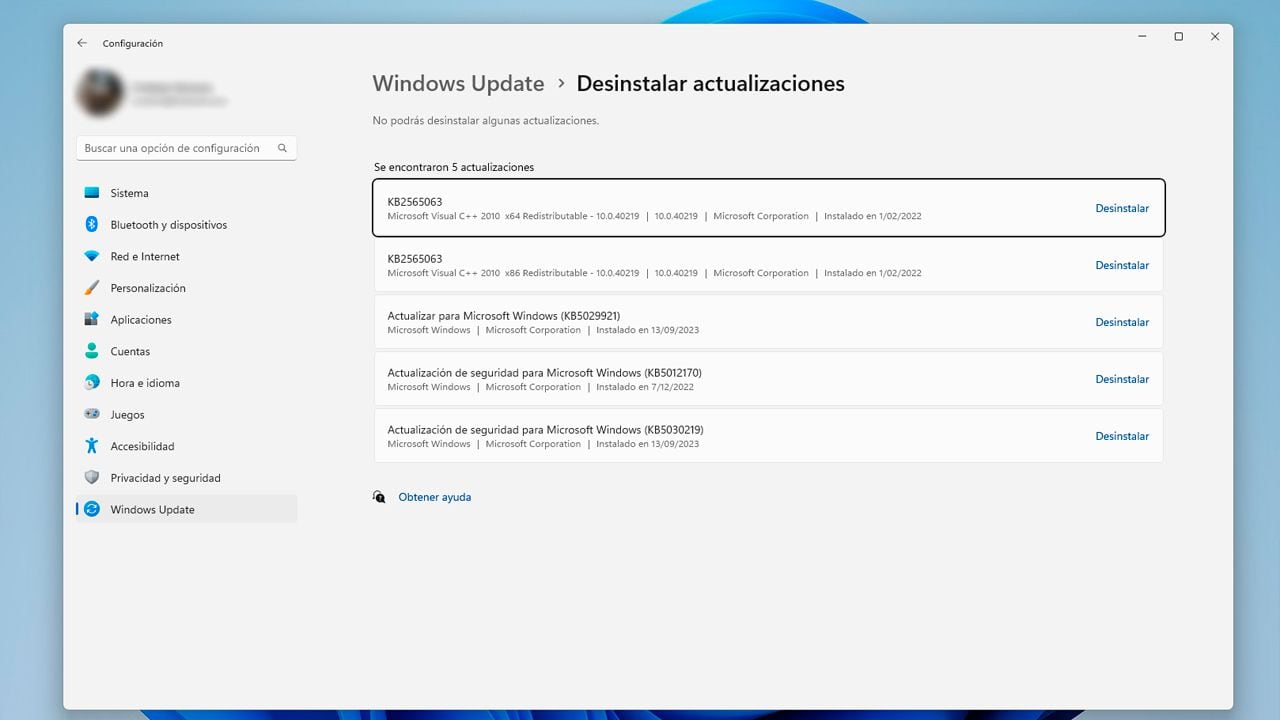 Windows update permite revisar las actualizaciones instaladas en un pc.