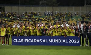 Colombia's players pose for a team picture after losing the women's Copa America final soccer match against Brazil in Bucaramanga, Colombia , Saturday, July 30, 2022. (AP Photo/Dolores Ochoa)