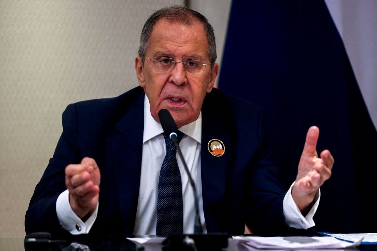 El ministro de Asuntos Exteriores ruso, Sergei Lavrov, habla en una conferencia de prensa durante la cumbre del G20, en Nueva Delhi, India, el 10 de septiembre de 2023.