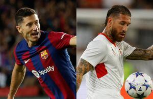 Robert Lewandowski, delantero del Barcelona, y Sergio Ramos, defensa del Sevilla.