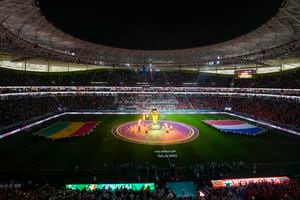 A view of the stadium at the start of the World Cup, group A soccer match between Senegal and Netherlands at the Al Thumama Stadium in Doha, Qatar, Monday, Nov. 21, 2022. (AP Photo/Thanassis Stavrakis)