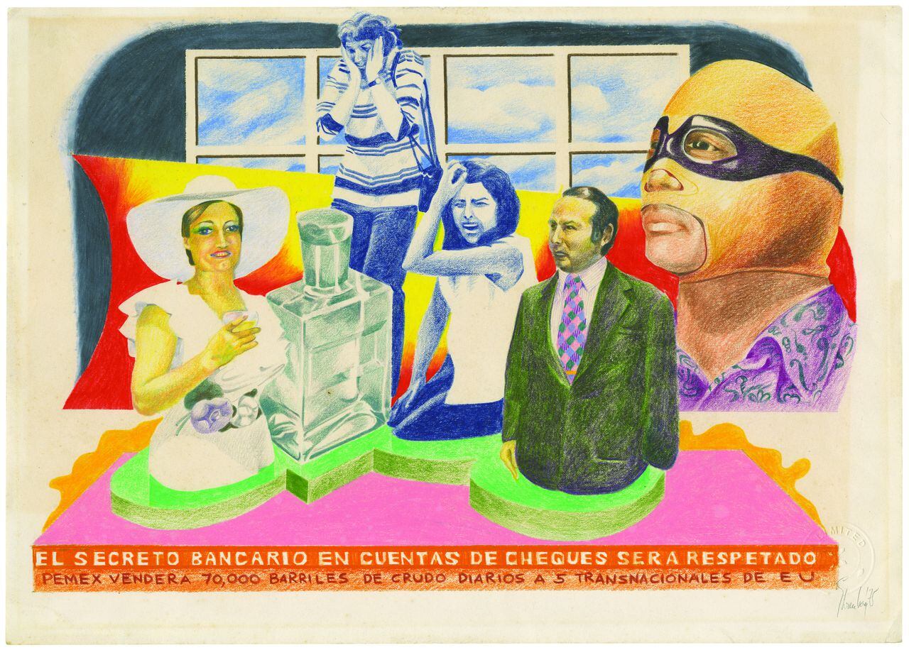 Felipe Ehrenberg. Sin título el secreto bancario. ca. 1979. Dibujo con lápices de colores. Colección privada. París.