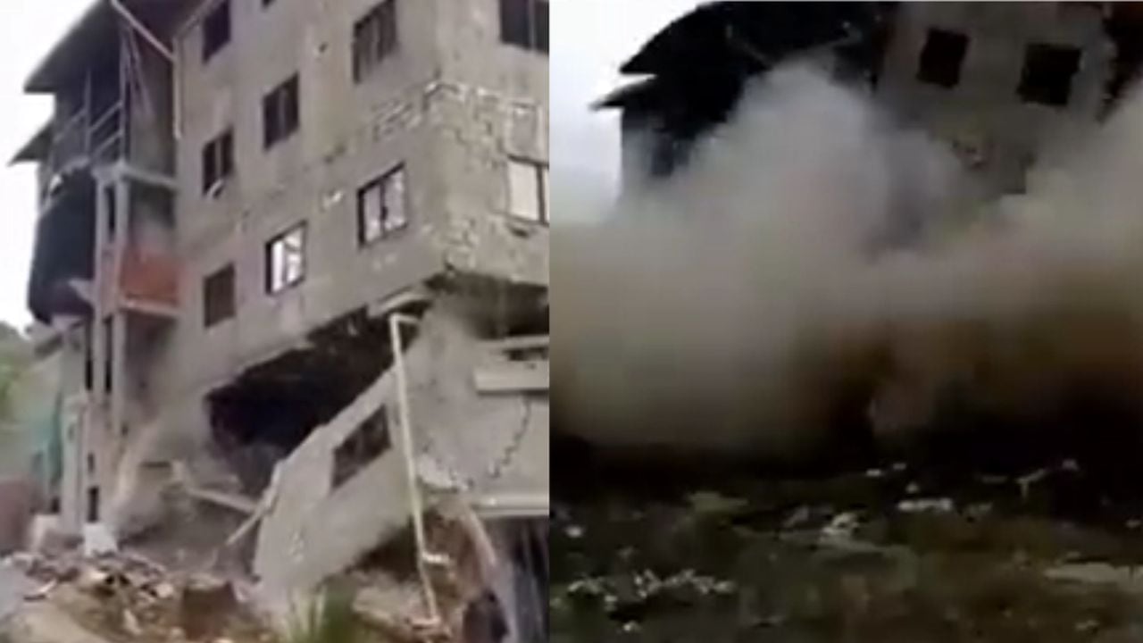 Momento exacto del colapso de un edificio en Guarne, Antioquia.