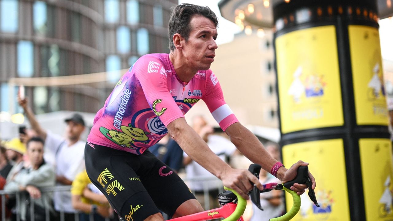 EF Education-Easypost team's Colombian rider Rigoberto Uran cycles to attend the cycling teams' presentation two days ahead of the first stage of the 109th edition of the Tour de France cycling race, in Copenhagen, in Denmark, on June 29, 2022.

AFP/Marco BERTORELLO