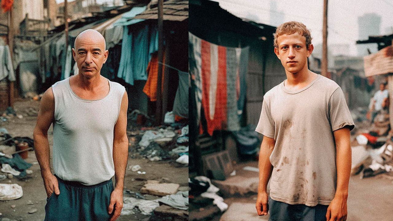 IA imagina a Jeff Bezos y Mark Zuckerberg si quedaran en la ruina.