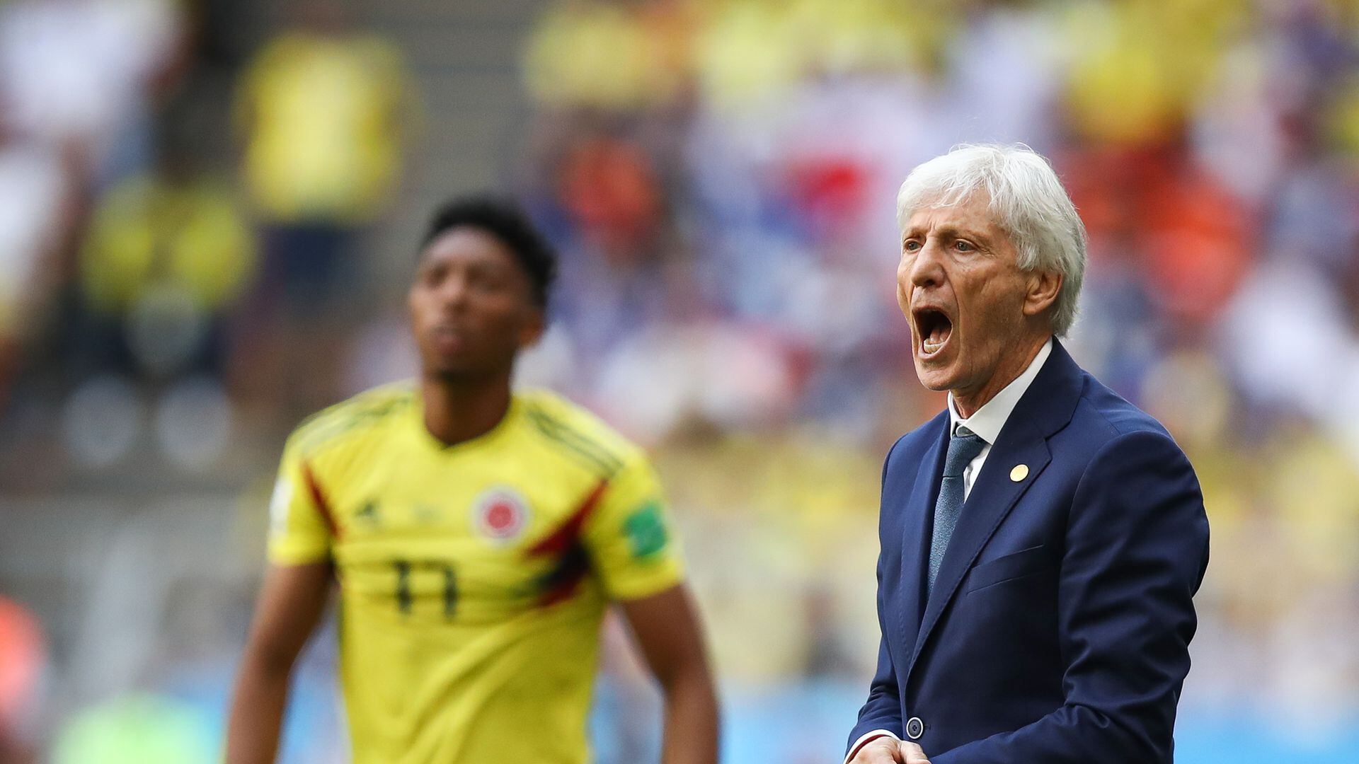 SARANSK, RUSSIA - JUNE 19: Jose Pekerman, Head coach of Colombia reacts during the 2018 FIFA World Cup Russia group H match between Colombia and Japan at Mordovia Arena on June 19, 2018 in Saransk, Russia. (Photo by Maja Hitij - FIFA/FIFA via Getty Images)