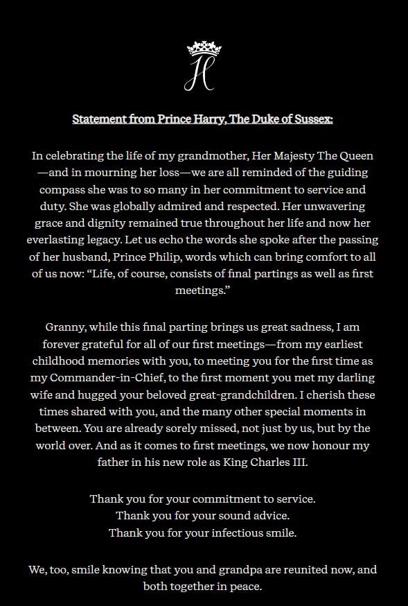 Mensaje príncipe Harry a su abuela, la reina Isabel II