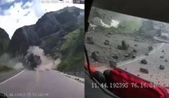 Las rocas invadieron la carretera y arrasaron con dos vehículos