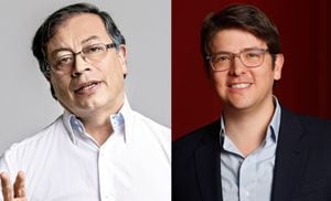 El presidente Gustavo Petro y el senador Miguel Uribe.