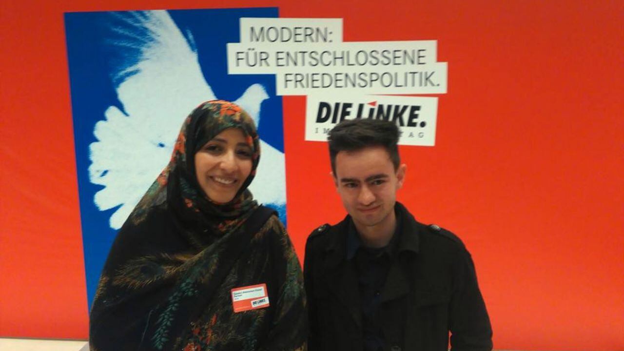 Angelo Cardona en Alemania junto a Tawakkul Karman, Premio Nobel de la Paz 2011.